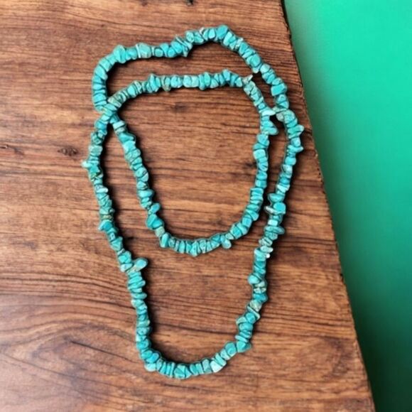 Turquoise Beaded Necklace 32" Western Tribal Blue Howlite Stone Chip Jewelry NEW - Picture 5 of 5